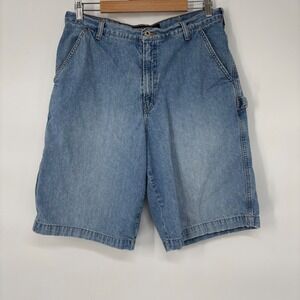 Y2K Guess Mens Vintage Carpenter Denim Shorts Jorts Size 34 Blue Workwear